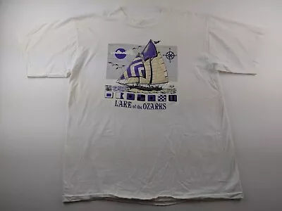 Vintage Lake Of The Ozarks XL White Puff Graphic T Shirt Single Stitch FLAW • $19.88