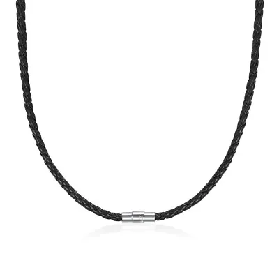 4/6/8MM Mens Black Braided Cord Rope Leather Necklace Choker W/ Magnetic Clasp • $7.50