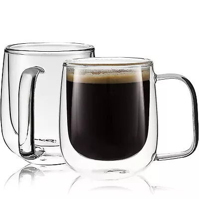 2PCS Double Wall Glass Coffee Mugs - 9oz Insulated Clear Coffee Mugs Tea Espress • $17.99