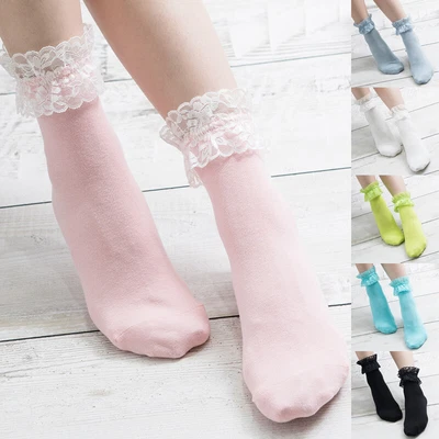 $3.60 • Buy Womens Girls Lace Ankle Socks Frilly Ruffle Cotton Lolita Princess Short Socks