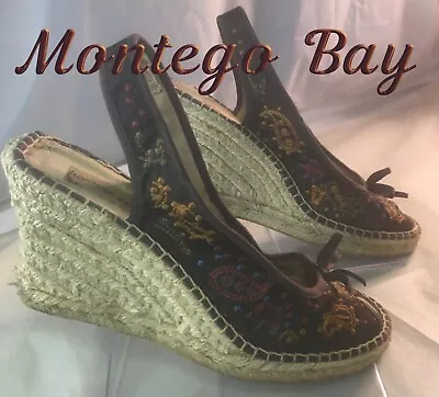 Montego Bay Club Wedge Jute Embrodered Peep Toe Sandal 7 • $15