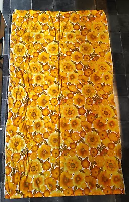 £34.99 • Buy VINTAGE FLORAL CURTAINS 1960s 70s FLOWER POWER Bright Yellow Fabric 42  X 75  VW