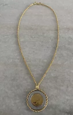 Beautiful Vintage Milor Gold Tone Rope Chain Italian Coin Necklace Pendant  • $25