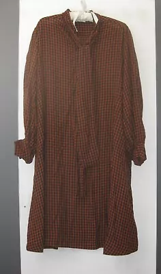 $85 • Buy SCANLAN THEODORE Gingham Tie Neck Dress Sz M/L Burnt Orange Check Long Sleeve