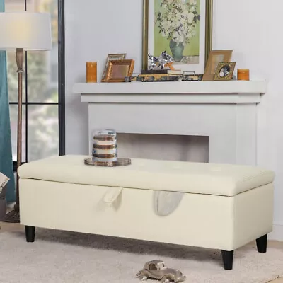 Storage Soft Pouffe Stool PU Leather Shoe Changing Bench Rectangle Bed End Seat • £75.95