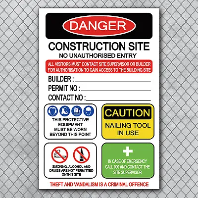 Owner Builder Construction Site Safety Sign 5mm Thick Corflute Panel - • $177.45