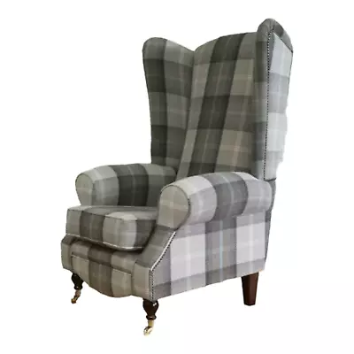 Queen Anne Style Arm Chair Extra Tall High Back  Balmoral Oxford Blue Dark Legs • £619