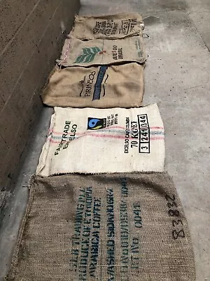 5 X Empty Old Hessian / Jute Coffee Sacks Random Designs Burlap Sack • £5.99