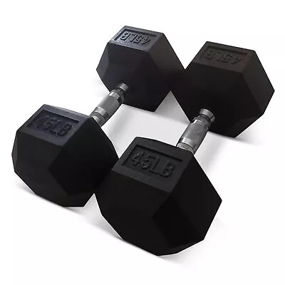 HolaHatha Iron Hexagonal Cast Exercise Dumbbell Free Weight Pair 45 Pounds • $149.99