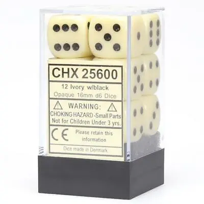 Chessex Opaque Ivory With Black 12 Dice Set - 6 Sided - 16mm D6 Dice Block • $3.95