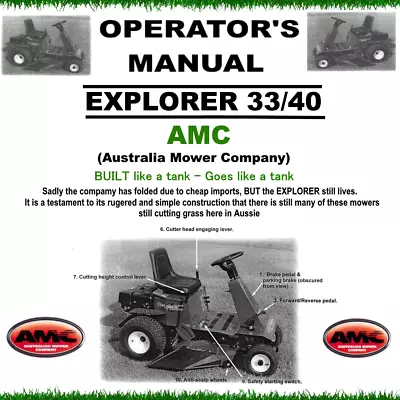 $37.95 • Buy AMC Explorer 33/40 Ride On Mower - OPERATOR’S MANUAL - Genuine Aussie Seller