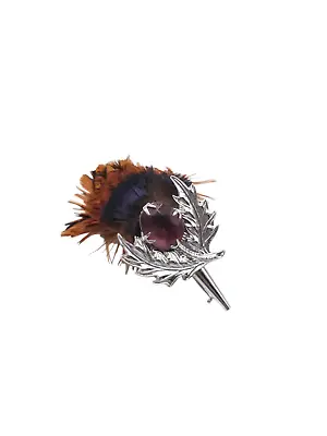 Purple Rhinestone Feather Scottish Thistle Brooch Pin Silver Tone Vintage • $25.49