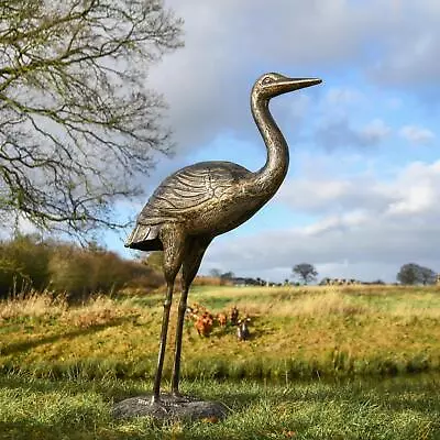 Deluxe Freestanding Heron Garden Sculpture - Aluminium Outdoor Ornament • £699