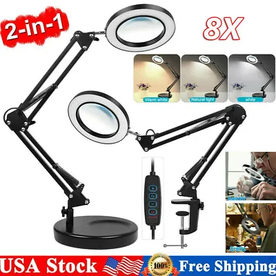 $23.99 • Buy 8X Magnifying Glass LED Light Magnifier Desk Table Reading Lamp W/ Clamp Base