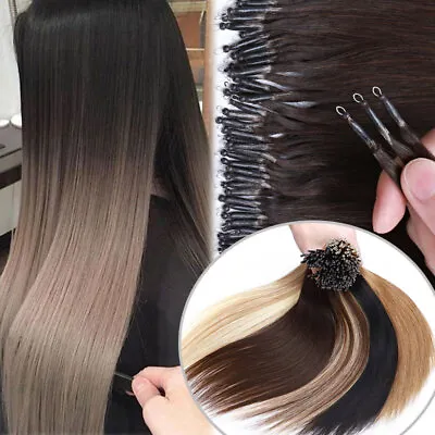 100G 14 -24  Nano Ring Tip Micro Bead Remy Human Hair Extensions 1g Double Drawn • £22.56