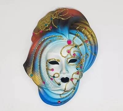 Vintage Ceramic Wall Mask Italy Gems Venetian Sun Goddess Bold Glitter Colorful • $114.70