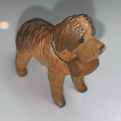 Vintage Miniature Wood Carved Saint Bernard Dog With Barrel • $4