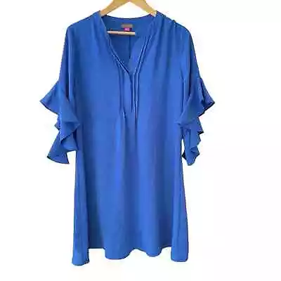 Vince Camuto Flutter Sleeve Dress Women’s Large Blue Pullover V Neck • $18.88
