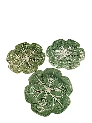 Vintage Bordallo Pinheiro Green Cabbage Dinner Plates. 10 1/2 In. Set Of 3 • $79