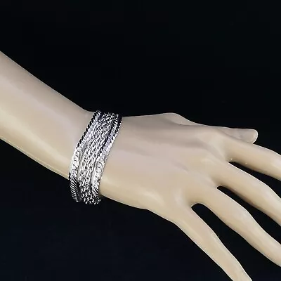 VINTAGE 1970's - 80'S MONET SHINY SILVER-PLATED MULTI-CHAIN BRACELET • $15