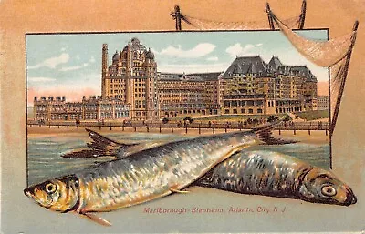 Marlborough-Blenheim Hotel Atlantic  N.J Early Embossed Postcard Used In 1914 • $12