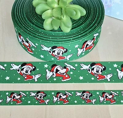 7/8 & 1.5  (1 YD) Mickey Mouse Christmas Grosgrain Ribbon Disney Santa Hat • $1.35