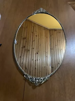 Vintage Filigree Ornate Silver Oval Mirror Dresser Tray • $25