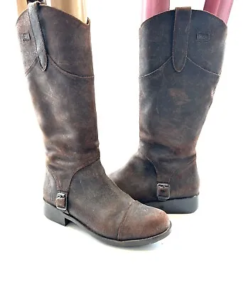 Camper Ladies Brown Leather Zip Up Mid Calf Biker Boots Uk 7 • £40