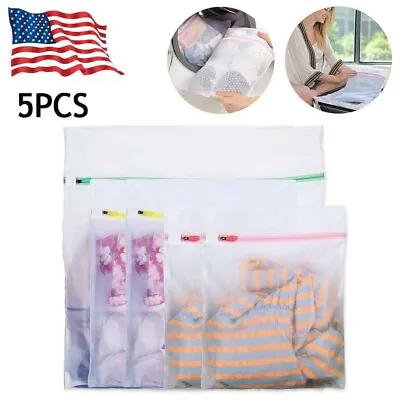 5pcs Mesh Laundry Bags Zipped Wash Bag Underwear Bra Lingerie Travel Organizer • $6.75