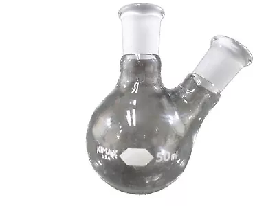 KIMBLE KIMAX 50mL 2-Neck Round Bottom Flask 14/20 SN Angled 20° 294990-005 • $44.99