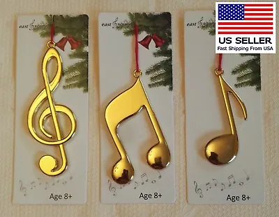Christmas Ornament  Music Note Group Of 3 Solid Metal Gold • $9.95