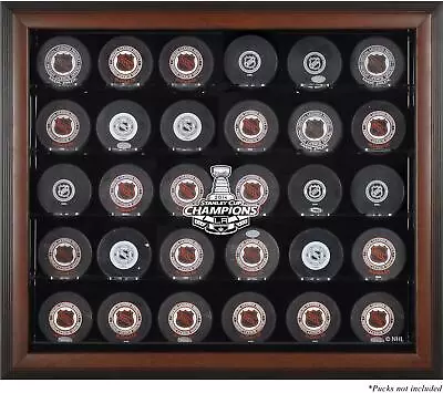 LA Kings 2014 Stanley Cup Champs Brown Framed 30-Puck Logo Display Case • $157.49