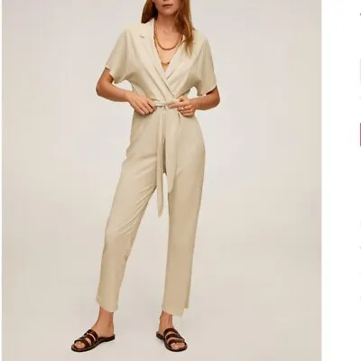 NWT Mango Thalia Short Sleeve Jumpsuit Size XS Tan Belted  • $30