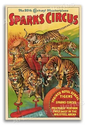 1928 Sparks CIrcus  Trained Bengal Tigers  Vintage Style Circus Poster - 24x36 • $42.07