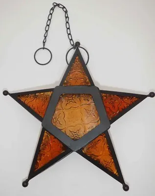 Star Of Bethlehem Candle Lantern Hanging Glass Metal Five Pointed Moroccan Star • $19.99