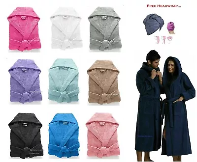 100% Egyptian Cotton Extra Soft Towel Hooded Bathrobe Dressing Gown Men Women • £28.99