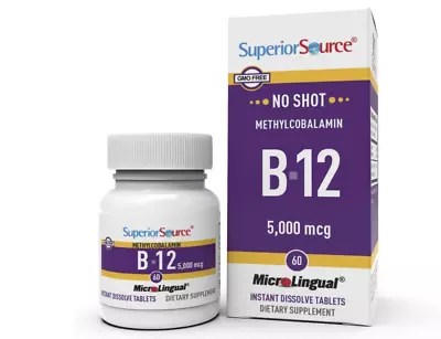 Superior Source No Shot Vitamin B12 Methylcobalamin 5000 Mcg 60 Count • $23.54