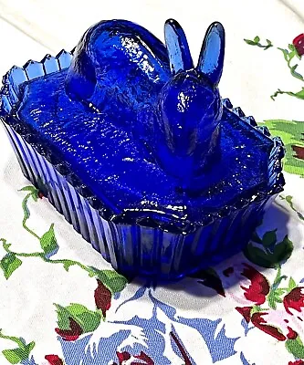 Vintage Blue Cobalt Glass Bunny Covered Dish • $22