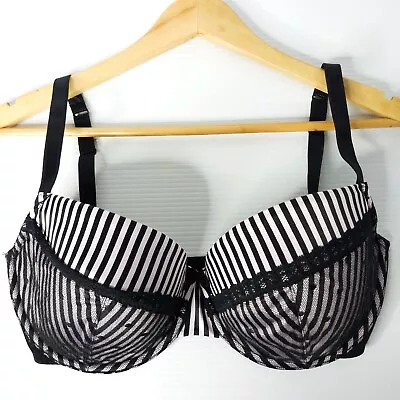 Killer Kurves Bra 12F Black White Stripe Balconette Moulded Underwire Lace Trim • $14.95