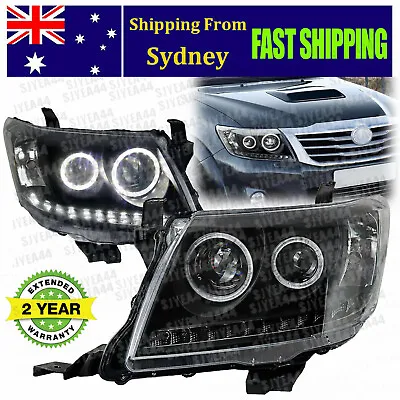 S4 LED Black Angel Eyes DRL Projector Head Lights For Toyota Hilux 2011-2015 • $279