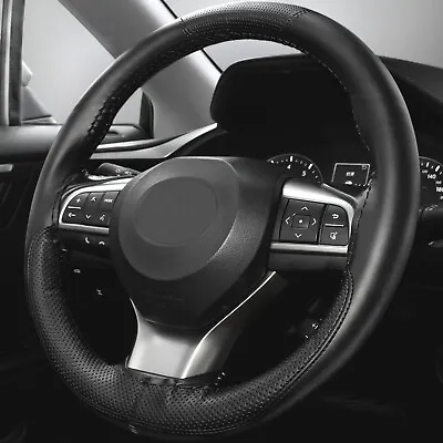 SPORT Black Leather Car Steering Wheel Cover Seat Hand Stitch Sew On Universal • $9.49