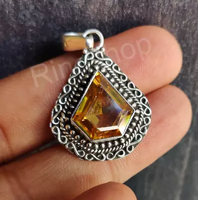 Diamond Cut Citrine Gemstone Pendant Handmade 925 Silver Jewelry Chirstmas Gift • $36.19