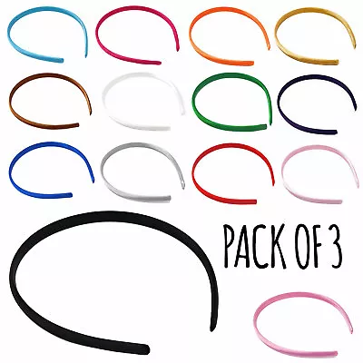 £2.29 • Buy PACK OF 3 Alice Bands Girls Kids Headband Satin Women 1cm Ladies Solid Hair Thin