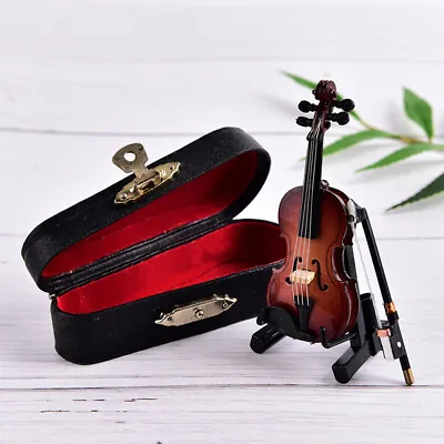 Mini Violin Miniature Musical Instrument Wooden Model With Support And Case Bh • $8.36