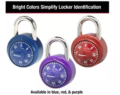 Master Lock Padlock Standard Dial Combination Lock 1-7/8 In. Red Blue Purple • $9.99