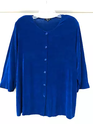 Vikki Vi Slinky Knit Cardigan Tunic Top 2X  Blue Jacket Top Button • $23.42