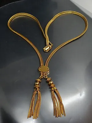 Vintage Signed Monet Gold Tone Chain Link Tassel Necklace 22  Long • $55