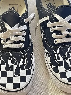 VANS Old Skool - Checkered Black And White FLAME-good Condition!WOMENS 12 Shoe • $44