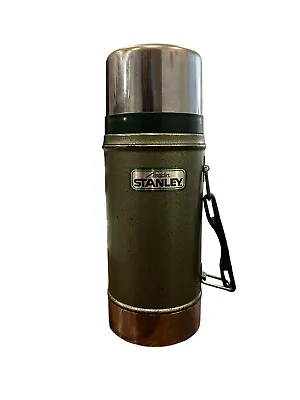 Vintage Aladdin Stanley Wide Mouth Thermos Vacuum Bottle Silver & Green 24oz • $25.99