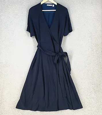 Boss Hugo Boss Dress XL Efiana Navy Wrap Drop Shoulder Knee Length • $64.97